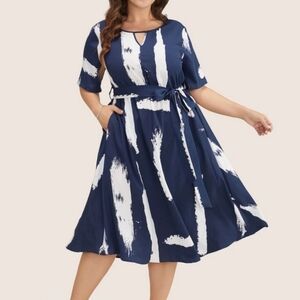 BloomChic Navy and White Midi Dress 1X